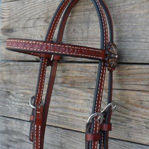 Circle Y Browband Tooled Antique and Copper Conchos Silver Headstall 21774
